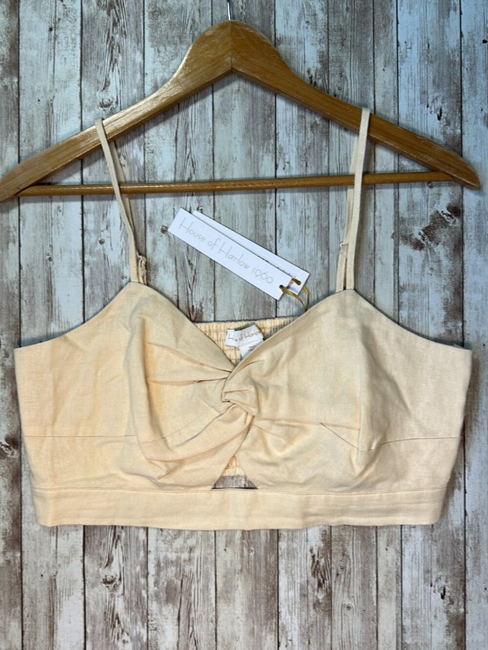 House of Harlow 1960 Linen Blend Beige Cropped Tank Top sz Large Cut Out Strappy